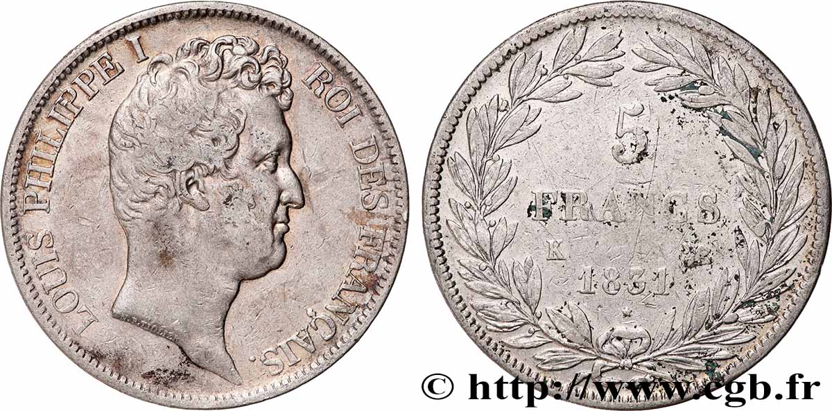 5 francs type Tiolier avec le I, tranche en creux 1831 Bordeaux F.315/20 TB