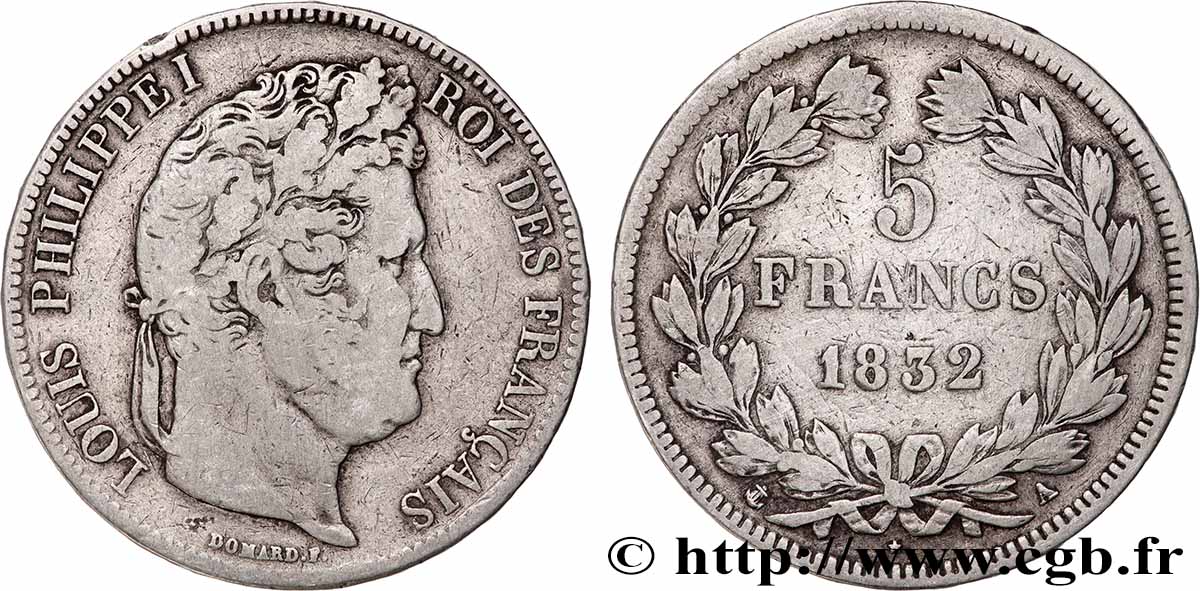 5 francs IIe type Domard 1832 Paris F.324/1 TB