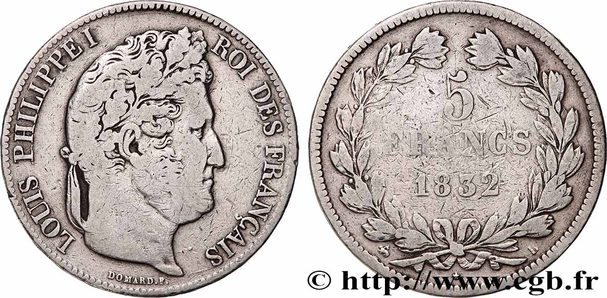 5 francs IIe type Domard 1832 Rouen F.324/2 BC