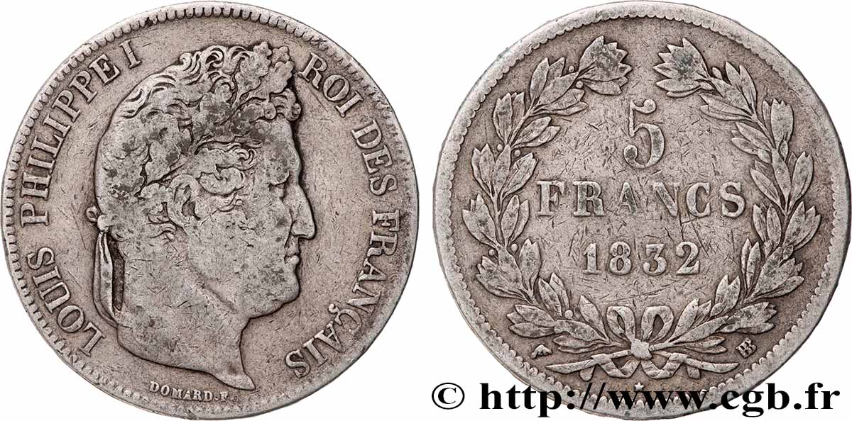 5 francs IIe type Domard 1832 Strasbourg F.324/3 TB