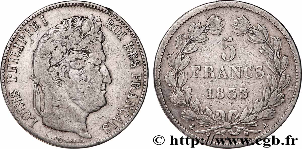 5 francs IIe type Domard 1833 Paris F.324/14 MB