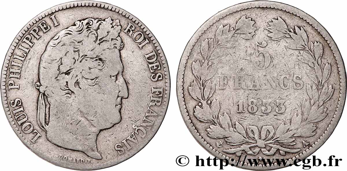 5 francs IIe type Domard 1833 Paris F.324/14 TB
