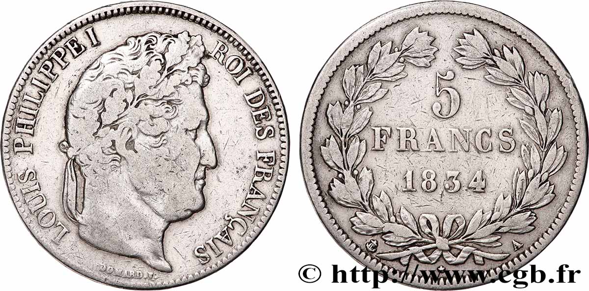 5 francs IIe type Domard 1834 Paris F.324/29 TB+