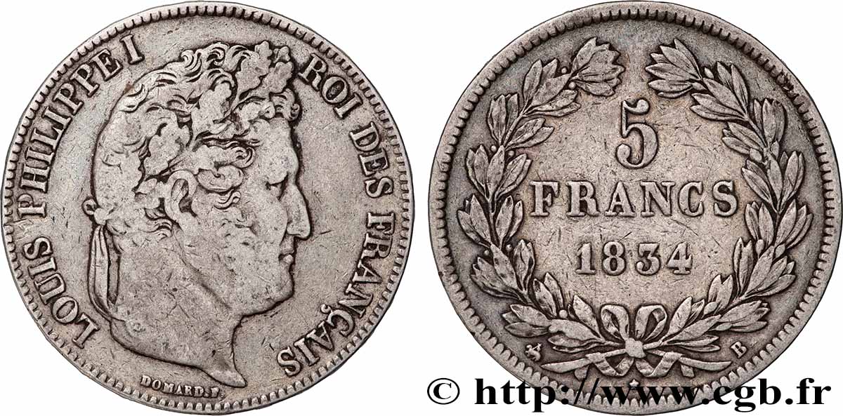 5 francs IIe type Domard 1834 Rouen F.324/30 MB