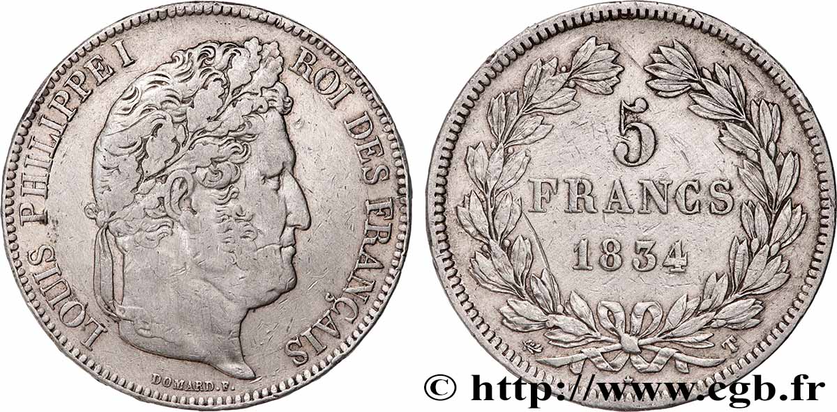 5 francs IIe type Domard 1834 Nantes F.324/40 TTB