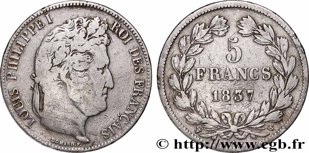 5 francs IIe type Domard 1837 Lille F.324/67 TB