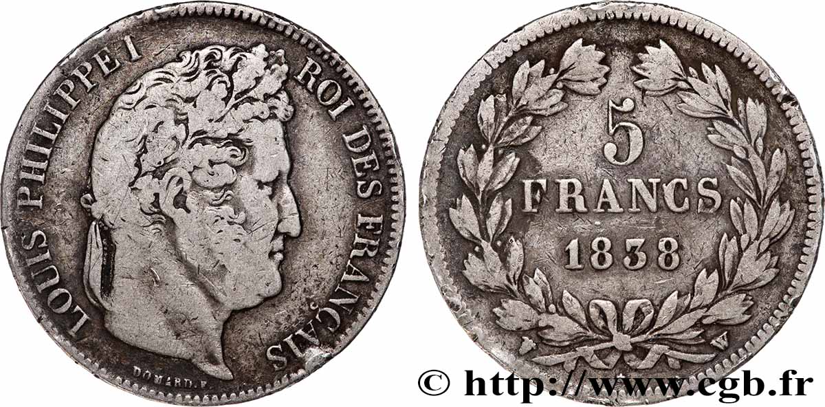 5 francs IIe type Domard 1838 Lille F.324/74 TB
