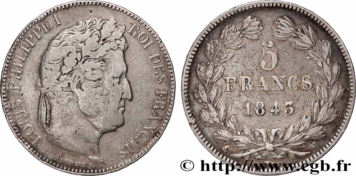 5 francs IIe type Domard 1843 Lille F.324/104 TB