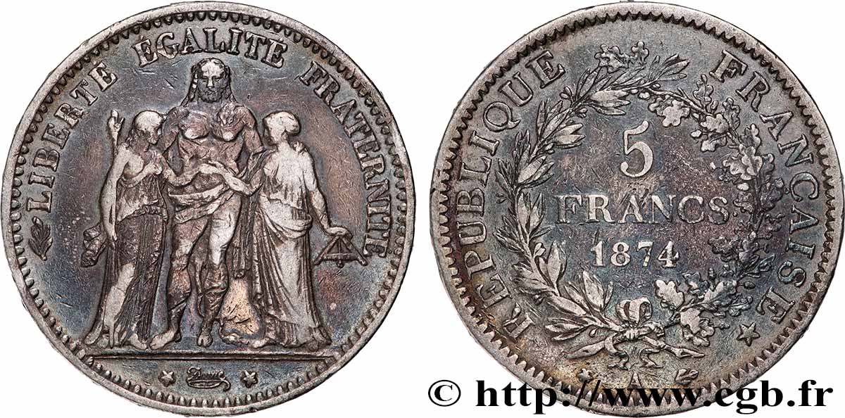 5 francs Hercule 1874 Paris F.334/12 TB