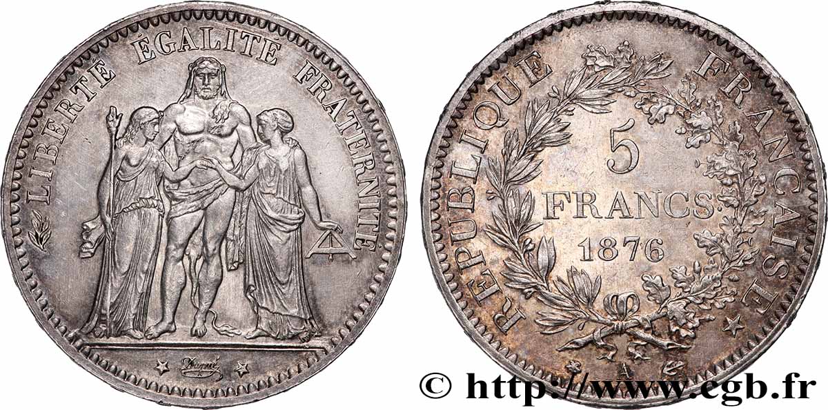 5 francs Hercule 1876 Paris F.334/17 TTB