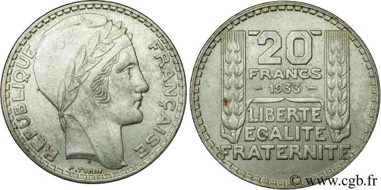 20 francs Turin, rameaux courts 1933  F.400/4 TTB45 