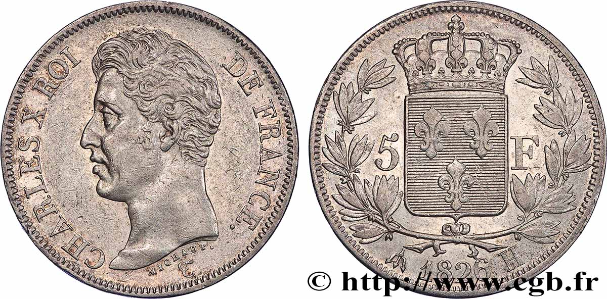 5 francs Charles X, 1er type 1826 La Rochelle F.310/19 TTB
