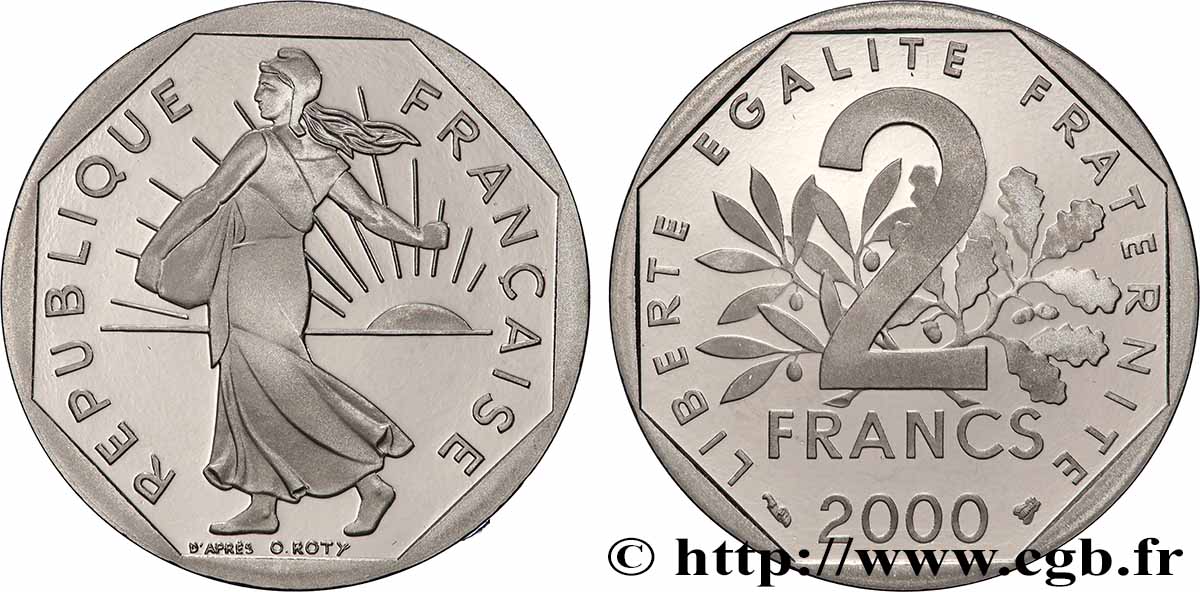 2 francs Semeuse, nickel, BE (Belle Épreuve) 2000 Pessac F.272/28 var. ST
