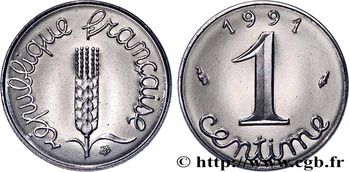 1 centime Épi, BE (Belle Épreuve), frappe monnaie 1991 Pessac F.106/48 var. FDC