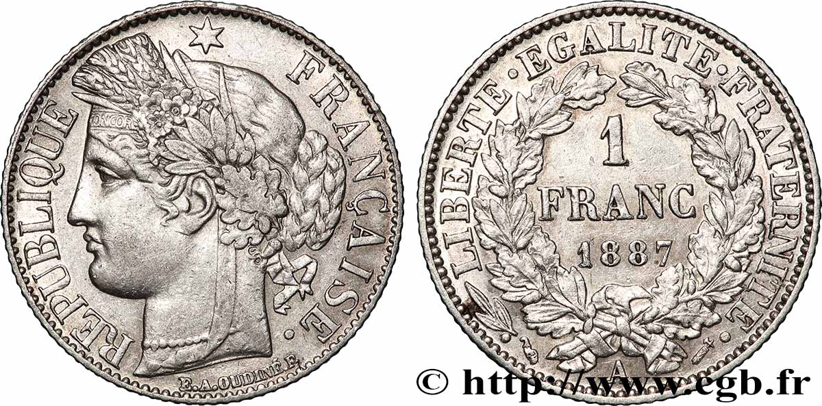 1 franc Cérès, IIIe République 1887 Paris F.216/9 VZ+