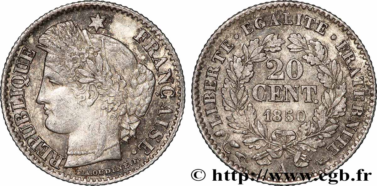 20 centimes Cérès, IIe République 1850 Paris F.146/3 VZ