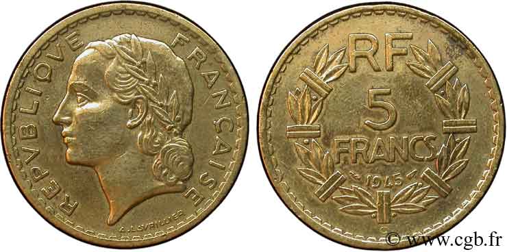 5 francs Lavrillier, bronze-aluminium 1945 Castelsarrasin F.337/6 TTB40