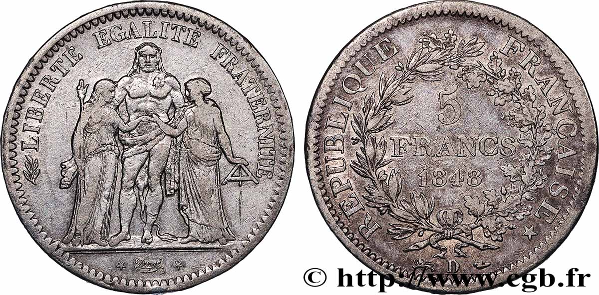 5 francs Hercule, IIe République 1848 Lyon F.326/3 VF