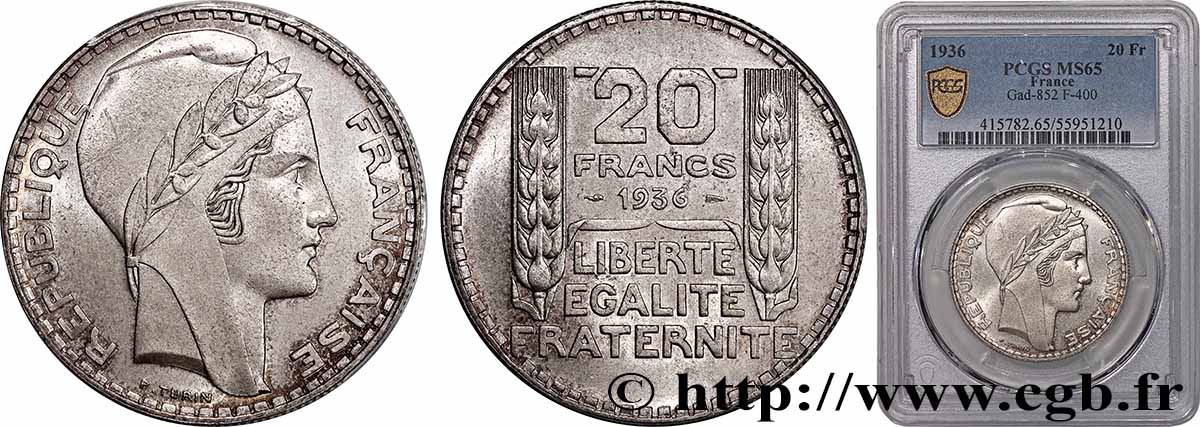 20 francs Turin 1936 F.400/7 FDC65 PCGS