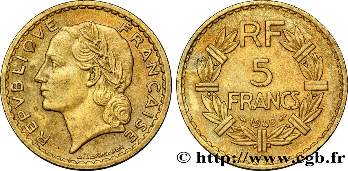 5 francs Lavrillier, bronze-aluminium 1946 Castelsarrasin F.337/8 TTB48 