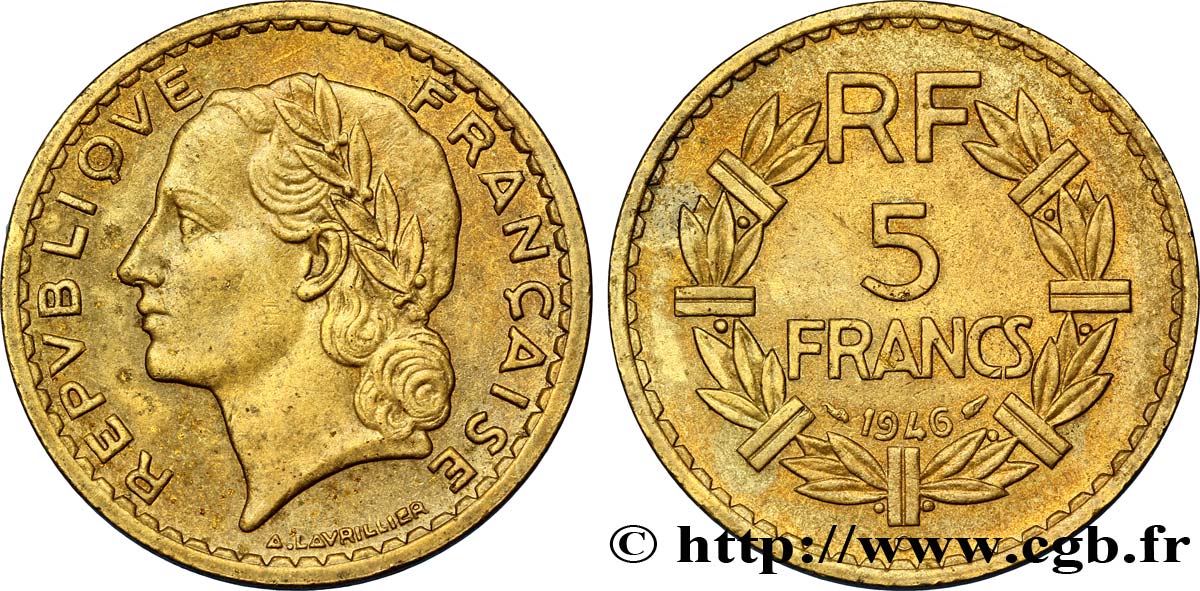 5 francs Lavrillier, bronze-aluminium 1946 Castelsarrasin F.337/8 TTB48