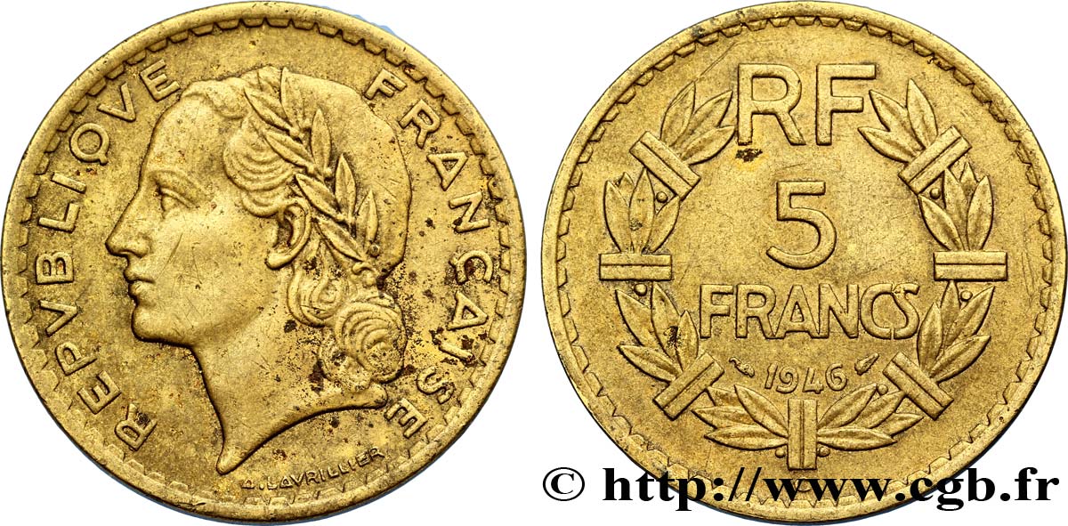 5 francs Lavrillier, bronze-aluminium 1946 Castelsarrasin F.337/8 BB45 