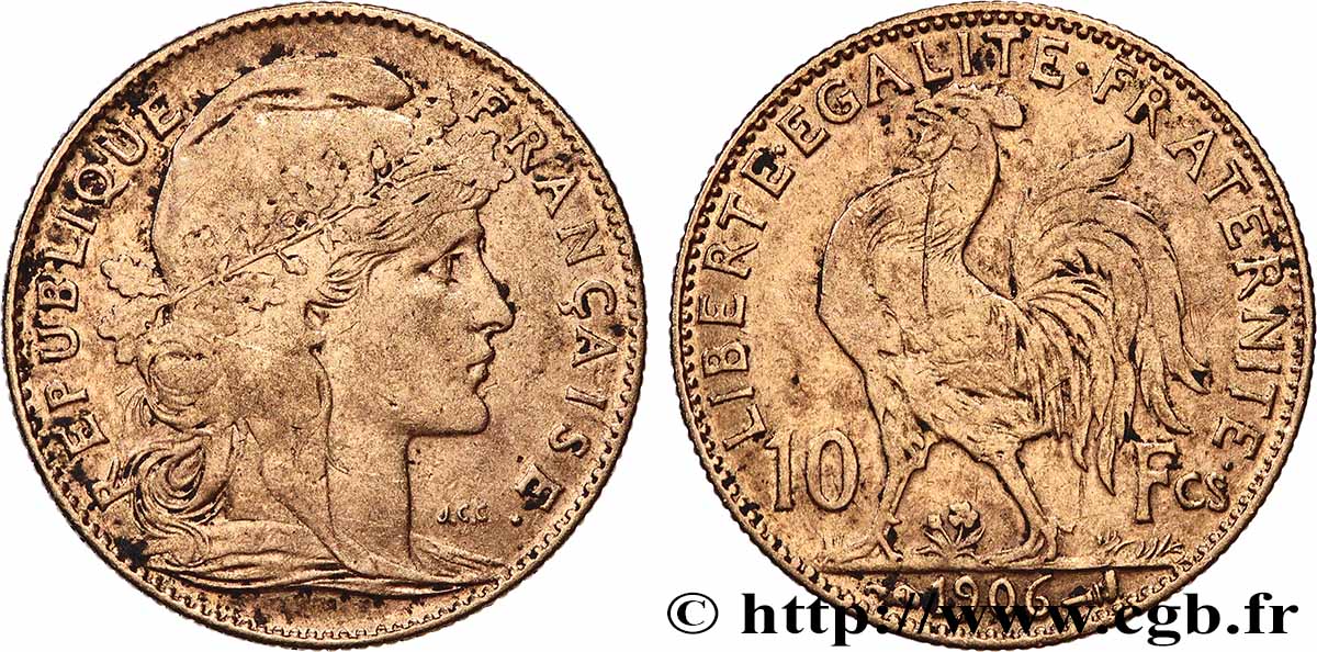 10 francs or Coq 1906 Paris F.509/7 TB