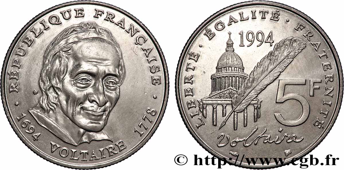 5 francs Voltaire 1994 F.344/2 MS
