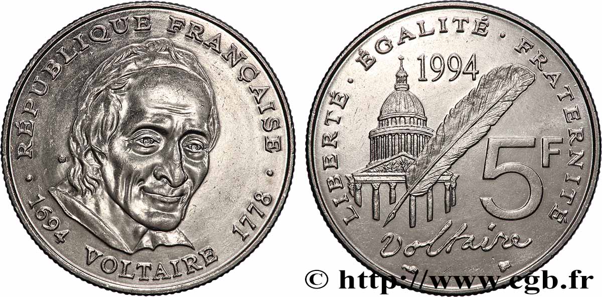 5 francs Voltaire 1994 F.344/2 SUP+