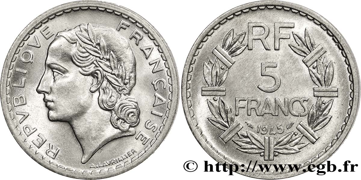 5 francs Lavrillier, aluminium 1945 F.339/3 SUP62
