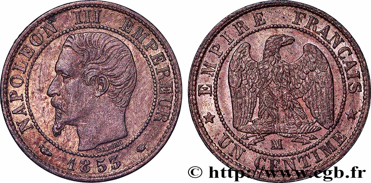 Un centime Napoléon III, tête nue 1853 Marseille F.102/7 fVZ