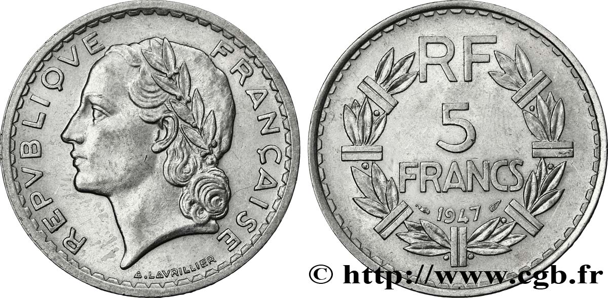 5 francs Lavrillier, aluminium 1947  F.339/9 TTB53 