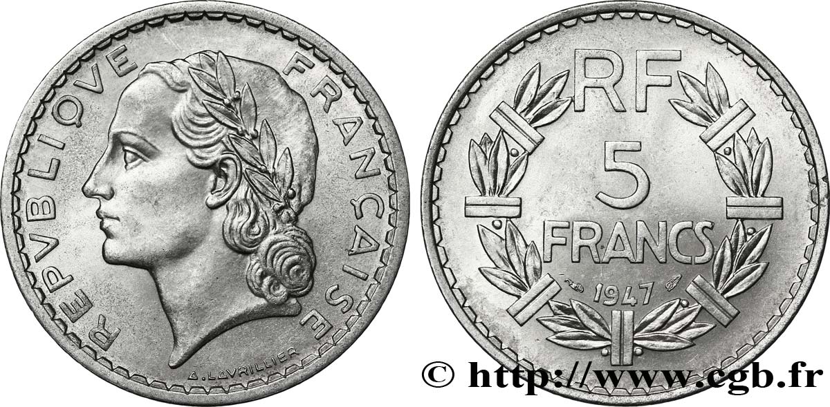 5 francs Lavrillier, aluminium 1947 F.339/10 SUP58