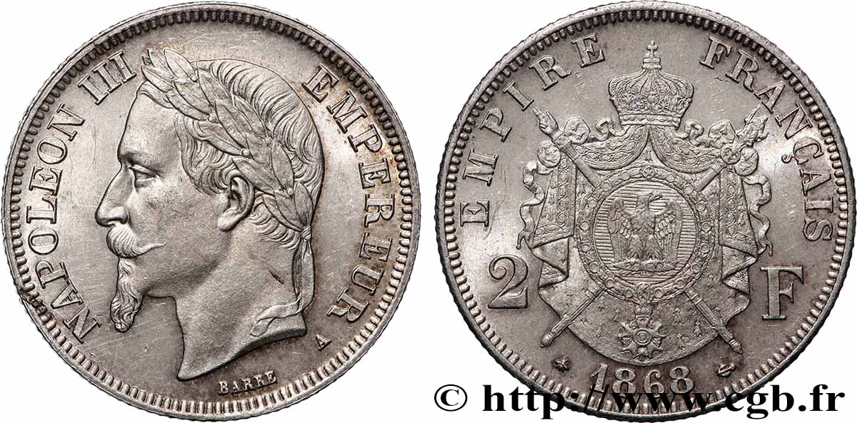 2 francs Napoléon III, tête laurée 1868 Paris F.263/8 VZ+