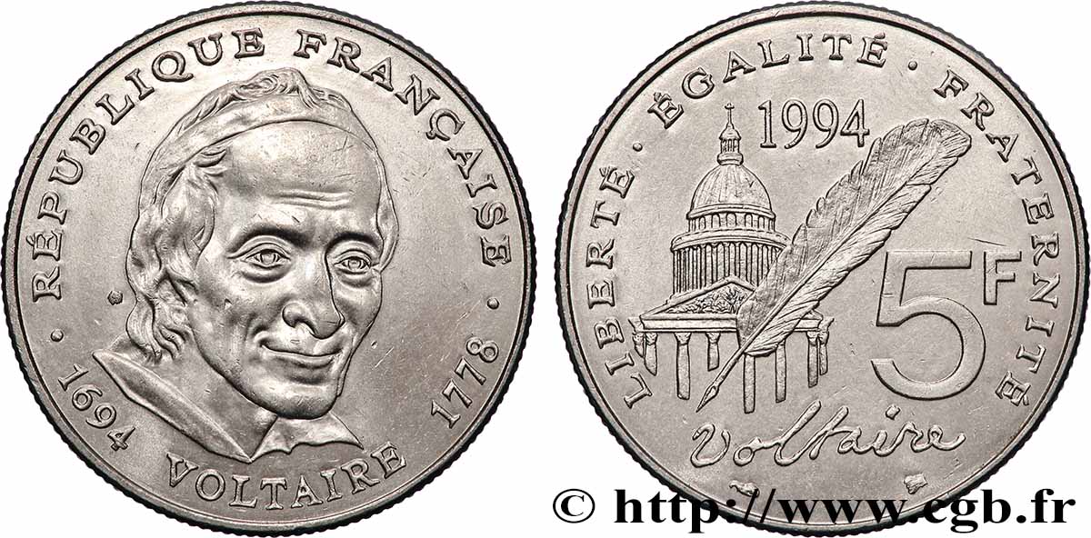 5 francs Voltaire 1994 F.344/2 MS