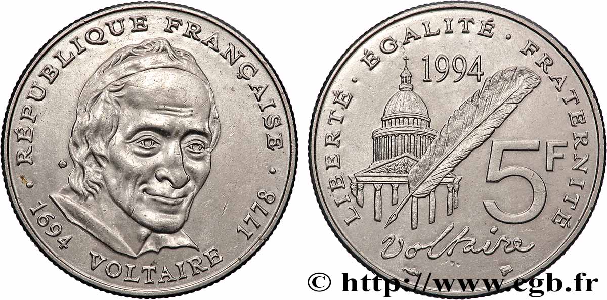 5 francs Voltaire 1994 F.344/2 SPL+