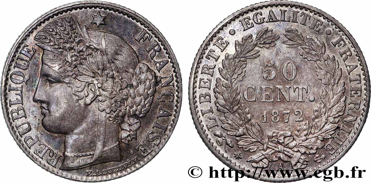 50 centimes Cérès, IIIe République 1872 Paris F.189/3 fVZ