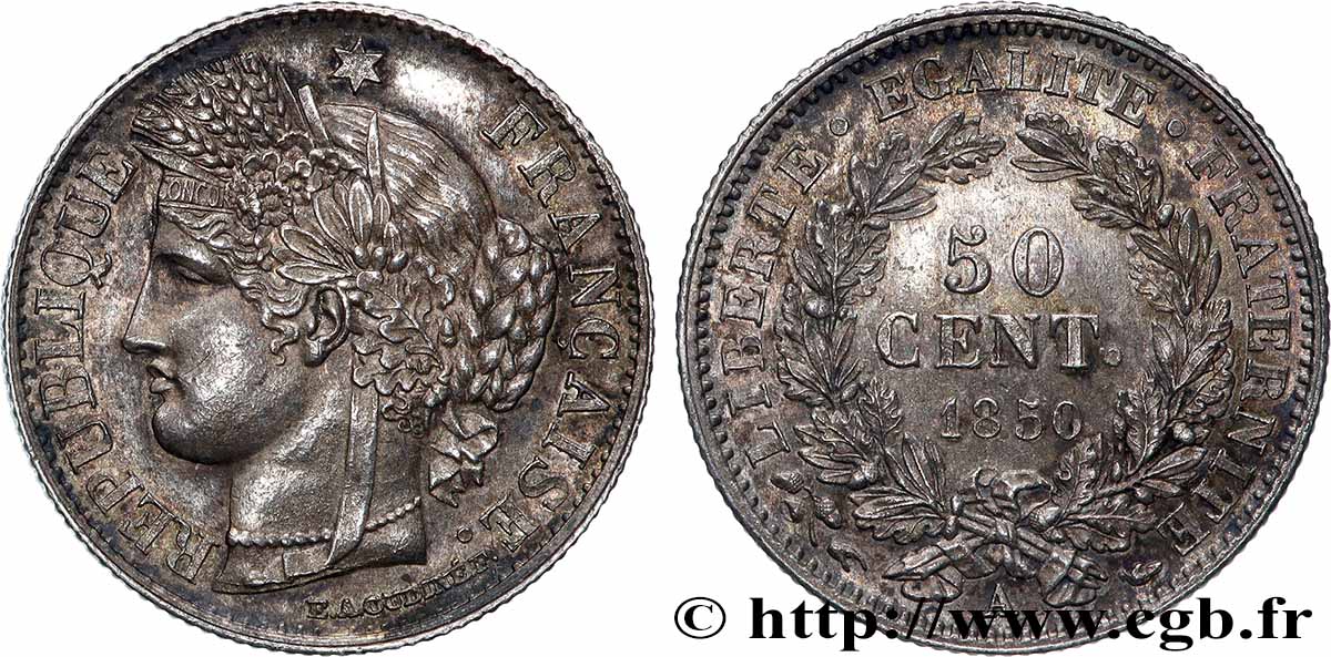 50 centimes Cérès, IIe République 1850 Paris F.184/2 SPL