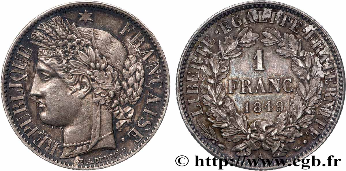 1 franc Cérès, IIe République 1849 Paris F.211/1 fVZ