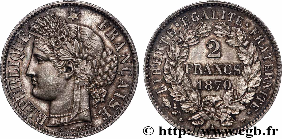 2 francs Cérès, avec légende 1870 Paris F.265/1 fST63