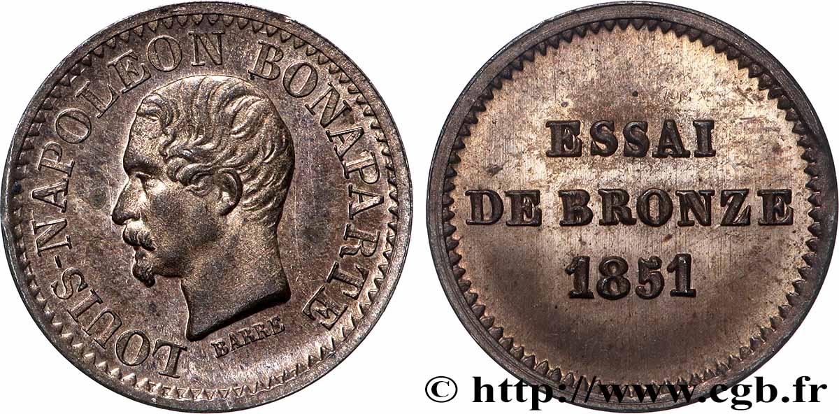 Essai de bronze au module de un centime, Louis-Napoléon Bonaparte 1851 Paris VG.3297 fST