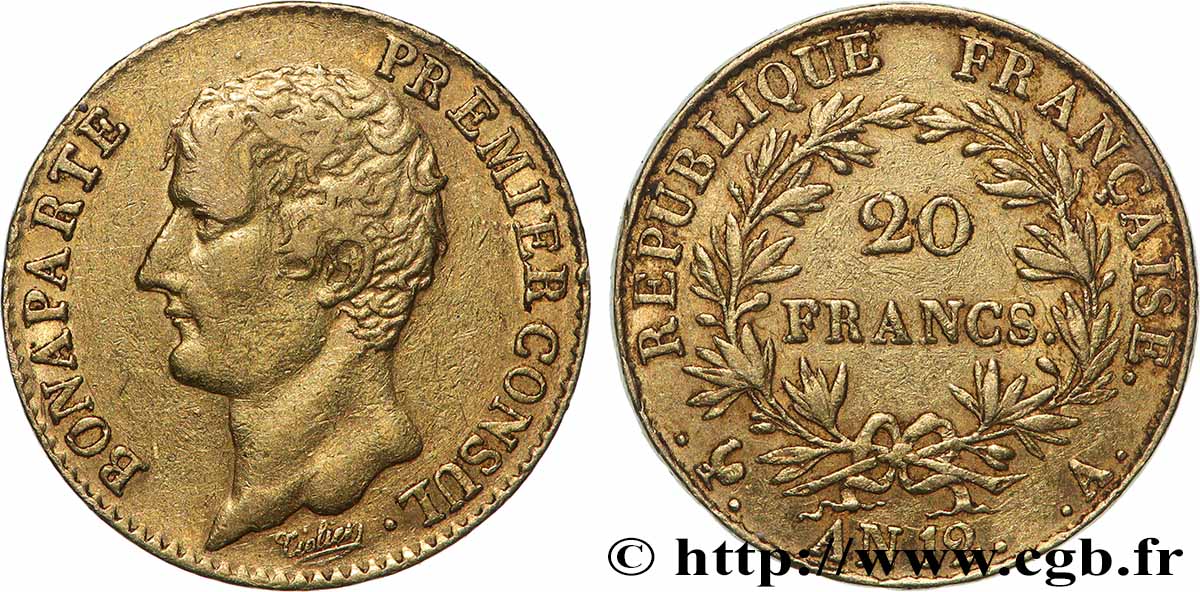 20 francs or Bonaparte Premier Consul 1804 Paris F.510/2 fSS