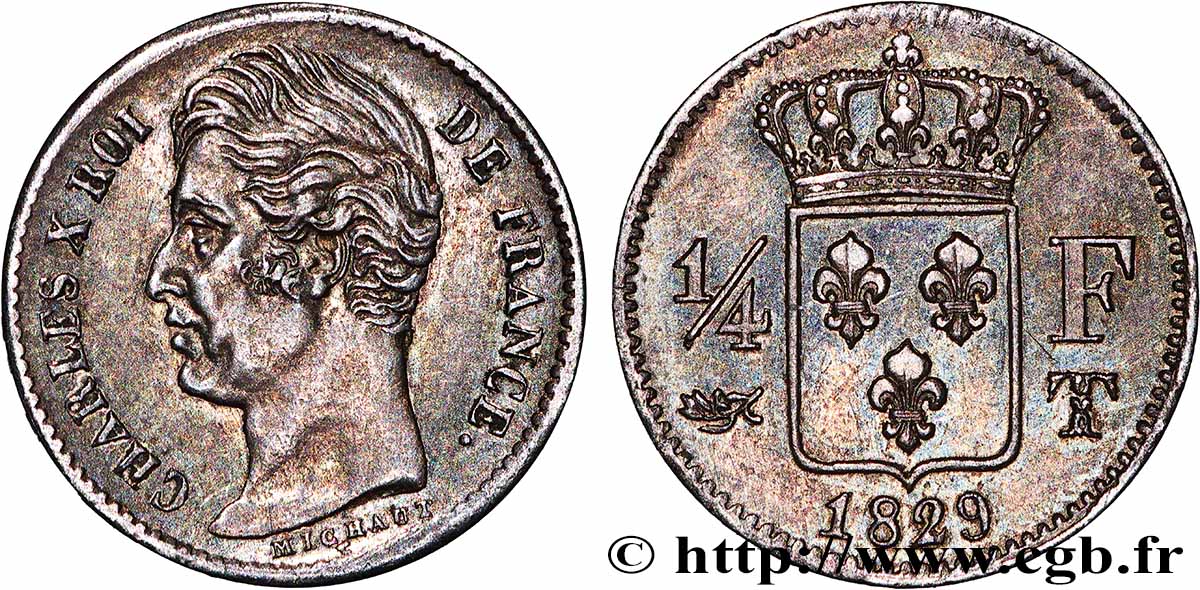1/4 franc Charles X 1829 Nantes F.164/37 SUP60