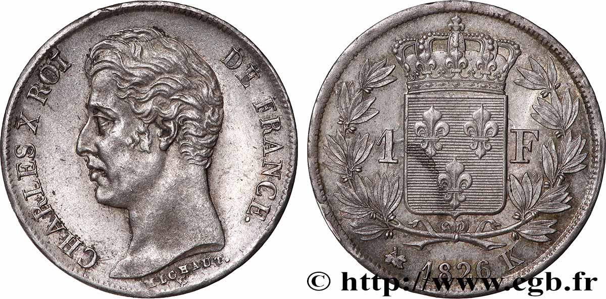 1 franc Charles X, matrice du revers à cinq feuilles 1826 Bordeaux F.207/19 VZ58