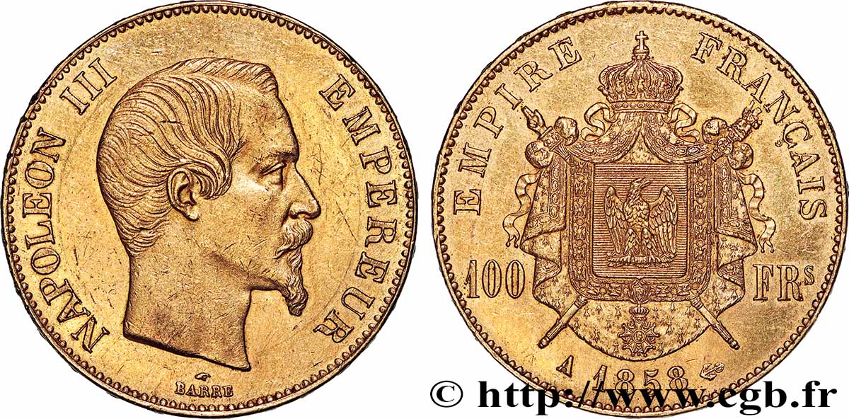100 francs or Napoléon III, tête nue 1858 Paris F.550/5 SUP