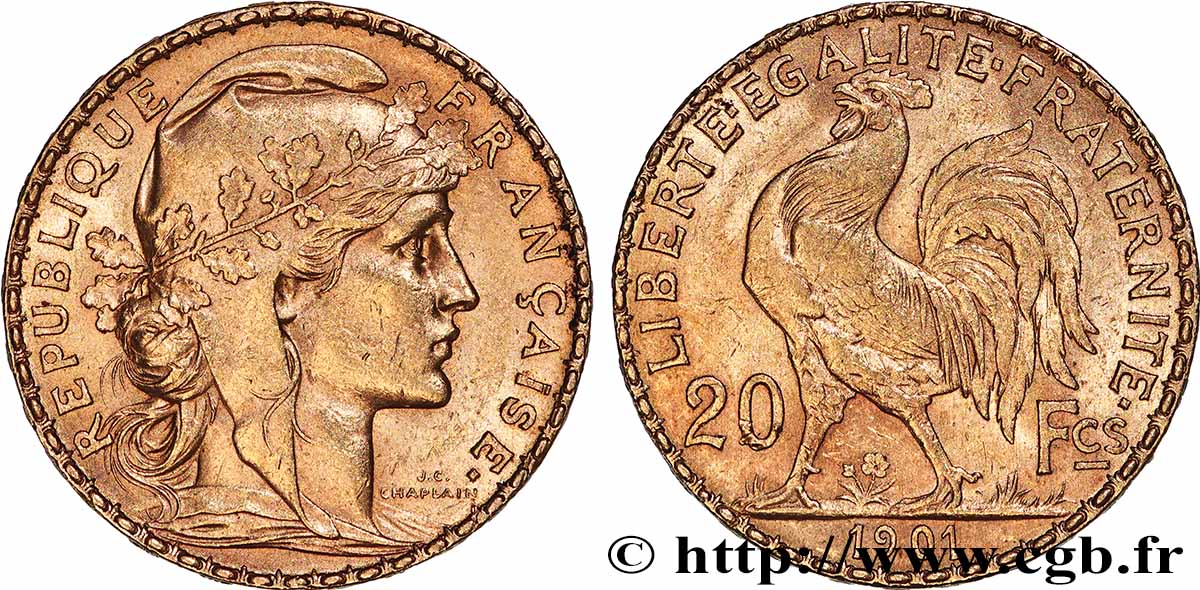 20 francs or Coq, Dieu protège la France 1901 Paris F.534/6 TTB+
