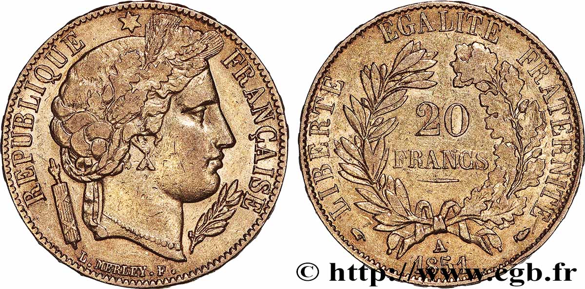 20 francs or Cérès 1851 Paris F.529/4 fSS