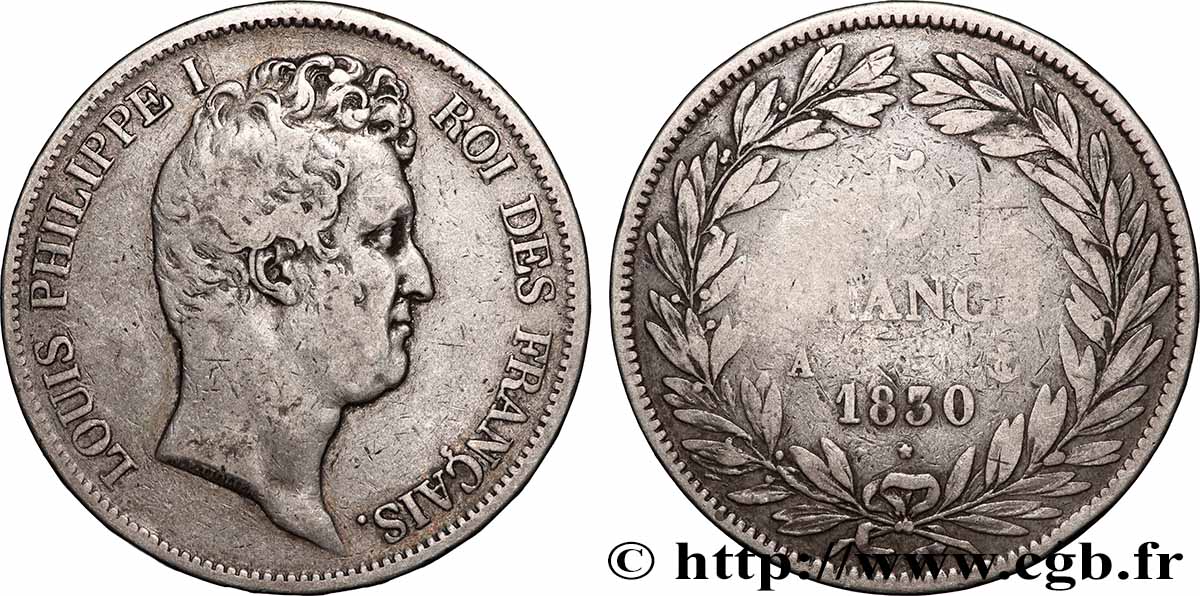 5 francs type Tiolier avec le I, tranche en relief 1830 Paris F.316/1 TB+