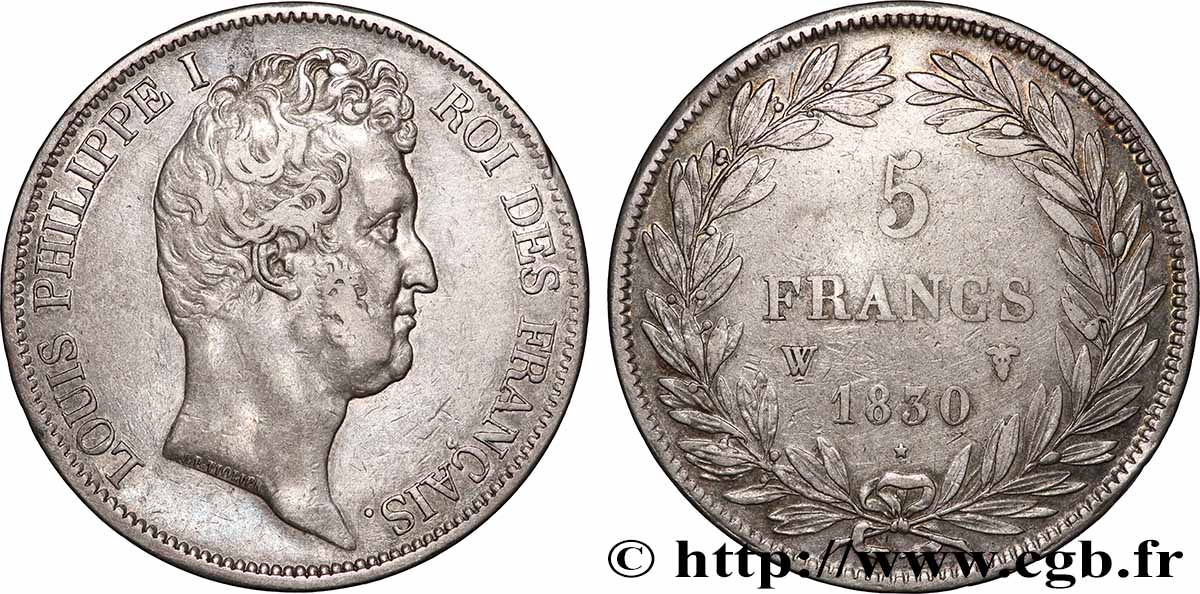 5 francs type Tiolier avec le I, tranche en creux 1830 Lille F.315/13 BC+