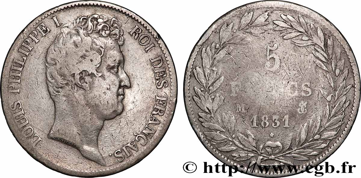 5 francs type Tiolier avec le I, tranche en creux 1831 Toulouse F.315/22 BC